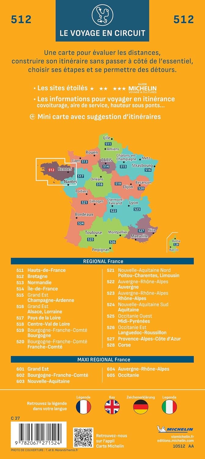 Carte régionale n° 512 - Bretagne 2027 | Michelin carte routière Michelin 