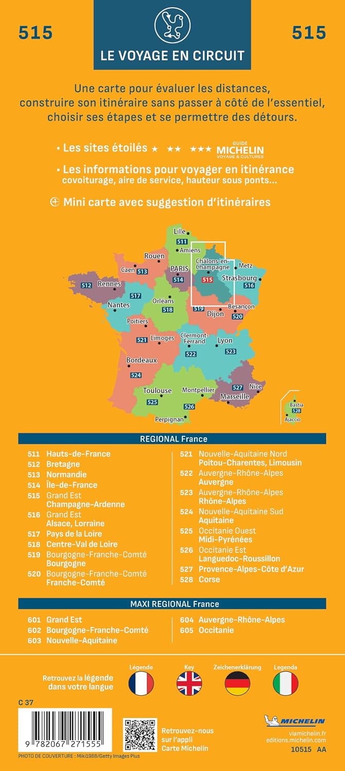 Carte régionale n° 515 - Grand Est : Champagne-Ardenne 2027 | Michelin carte routière Michelin 