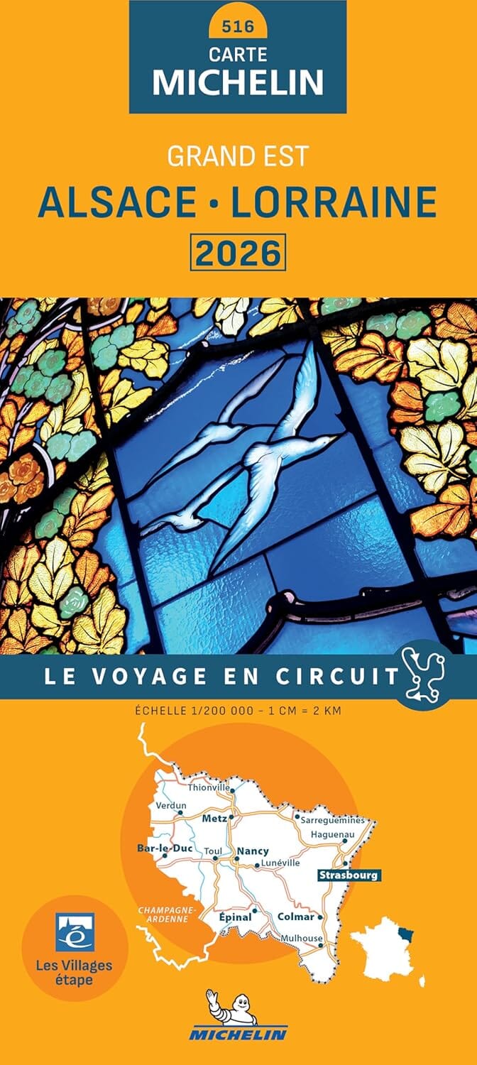Carte régionale n° 516 - Grand Est : Alsace, Lorraine 2026 | Michelin carte de voyage Michelin 