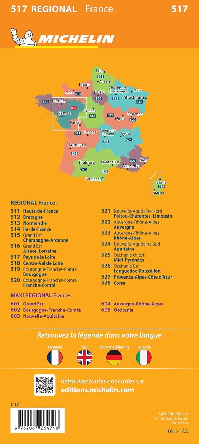 Carte régionale n° 517 - Pays de la Loire 2025 | Michelin carte pliée Michelin 