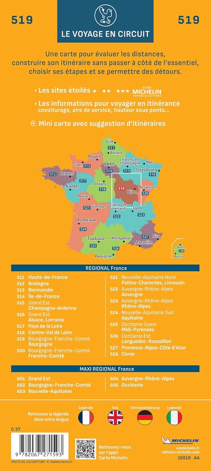 Carte régionale n° 519 - Bourgogne 2027 | Michelin carte routière Michelin 