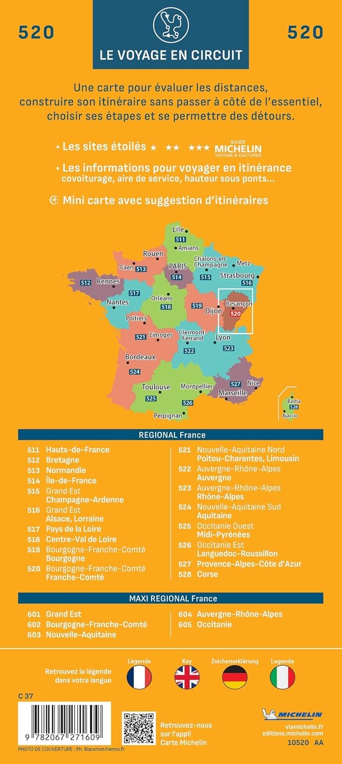 Carte régionale n° 520 - Franche-Comté 2027 | Michelin carte routière Michelin 