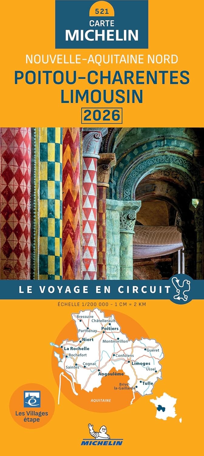 Carte régionale n° 521 - Nouvelle-Aquitaine Nord : Poitou-Charentes, Limousin 2026 | Michelin carte de voyage Michelin 