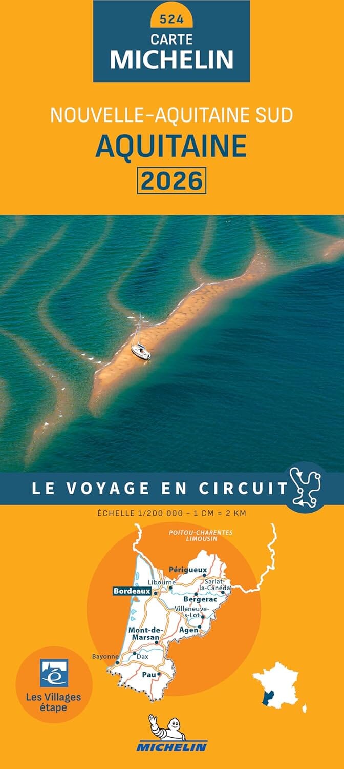Carte régionale n° 524 - Nouvelle-Aquitaine Sud : Aquitaine 2026 | Michelin carte de voyage Michelin 