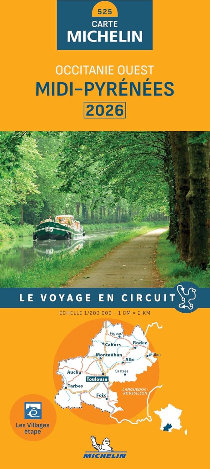Carte régionale n° 525 - Occitanie Ouest : Midi-Pyrénées 2026 | Michelin carte de voyage Michelin 