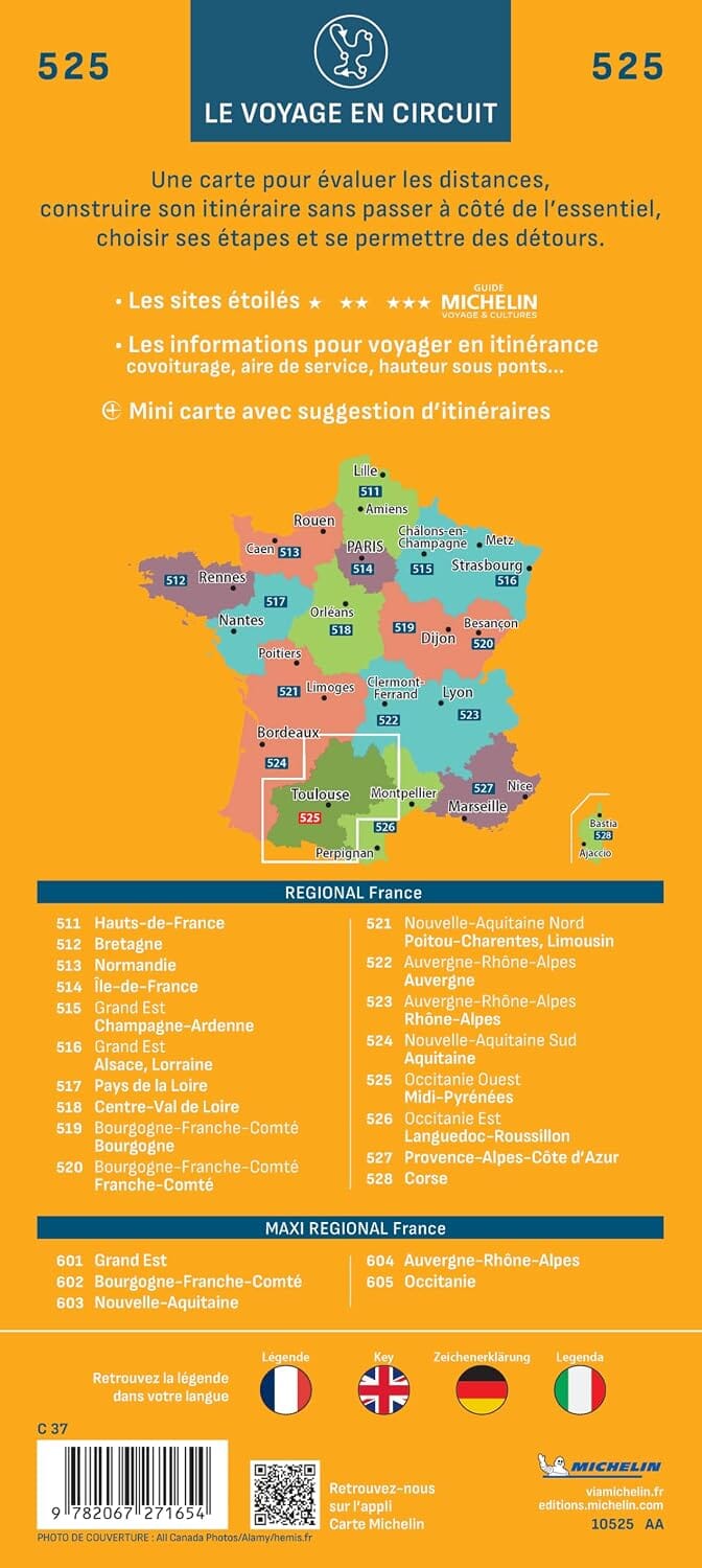Carte régionale n° 525 - Occitanie Ouest : Midi-Pyrénées 2027 | Michelin carte routière Michelin 