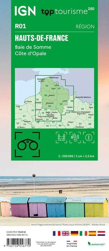 Carte régionale TOP 250 n° 1 - Hauts-De-France - Baie de Somme - Côte d'Opale | IGN carte pliée IGN 
