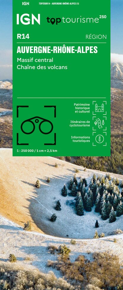 Carte régionale TOP 250 n° 14 - Auvergne-Rhône-Alpes (Massif Central, Chaîne des Volcans) | IGN carte pliée IGN 