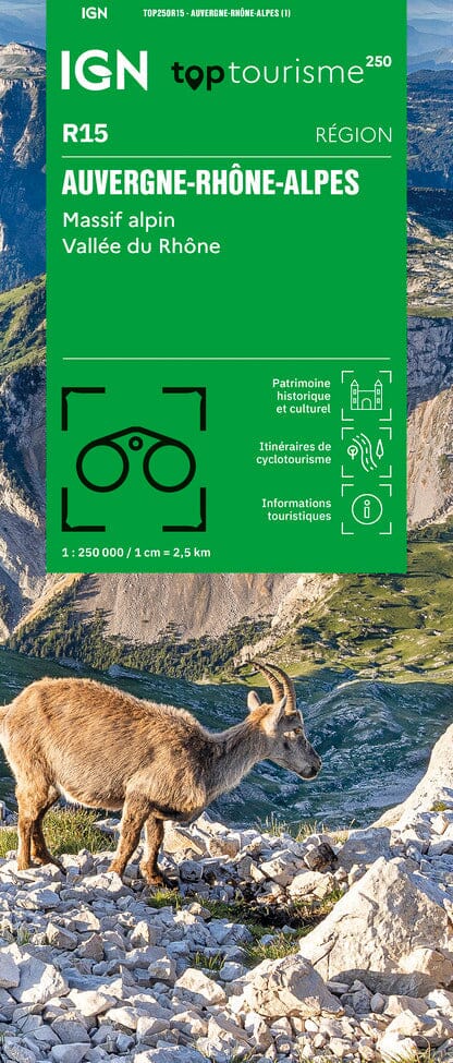 Carte régionale TOP 250 n° 15 - Auvergne-Rhône-Alpes (Massif Alpin, Vallée du Rhône) | IGN carte pliée IGN 