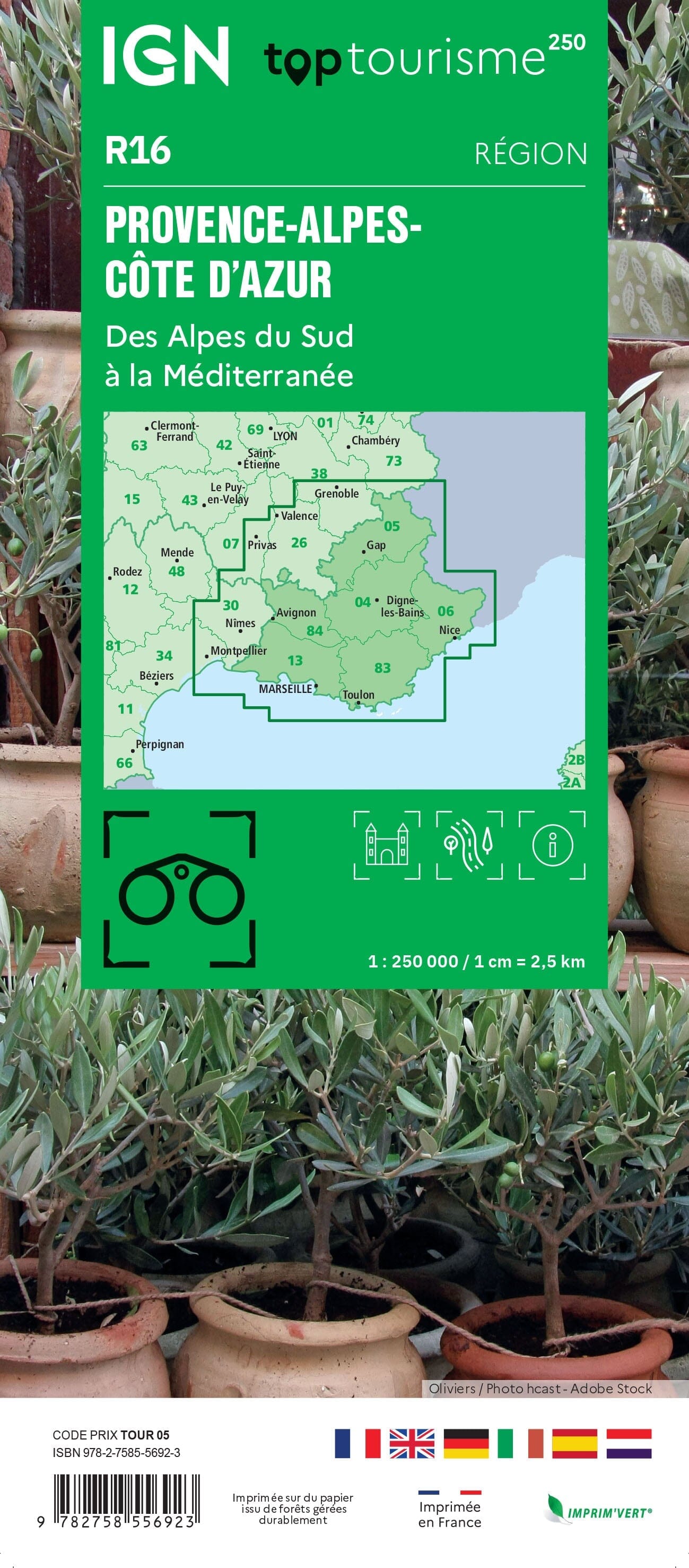 Carte régionale TOP 250 n° 16 - Provence-Alpes-Côte D'Azur, des Alpes du Sud à la Méditerranée | IGN carte routière IGN