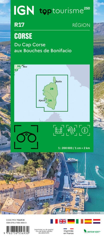 Carte régionale TOP 250 n° 17 - Corse, du Cap Corse aux Bouches de Bonifacio | IGN carte routière IGN