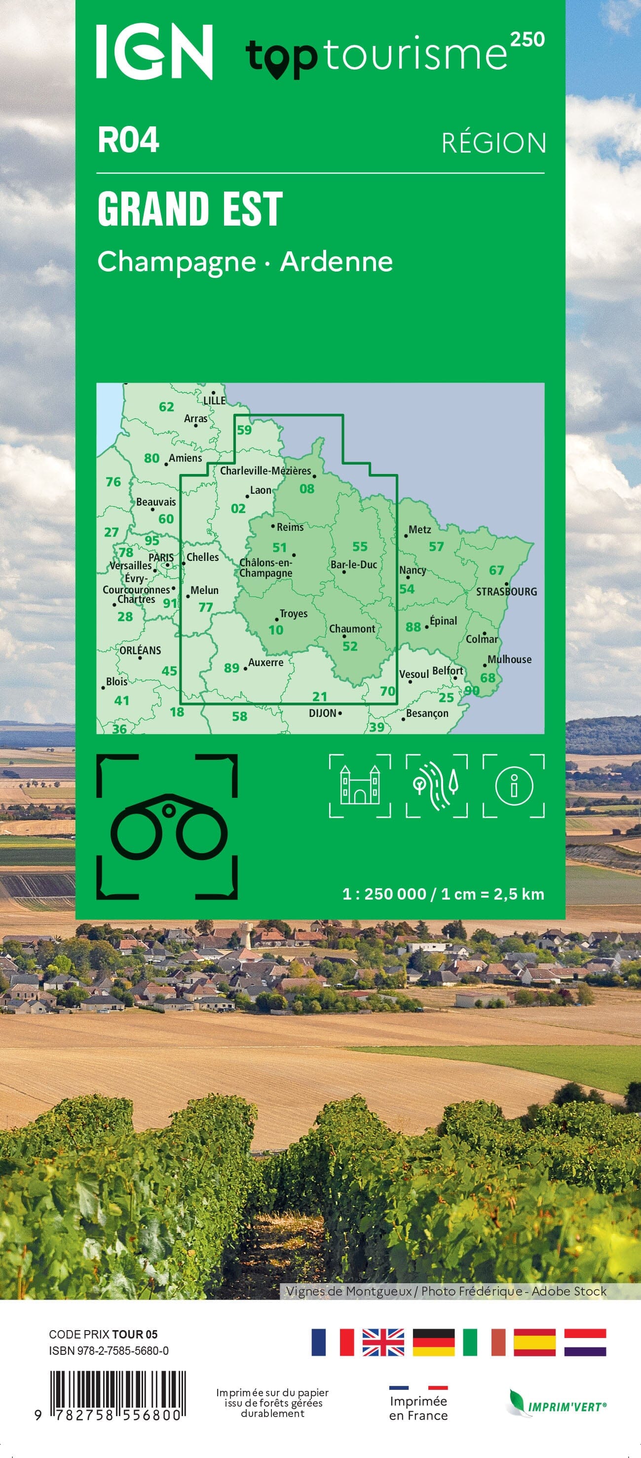 Carte régionale TOP 250 n° 4 : Grand Est (Champagne, Ardenne) | IGN carte routière IGN