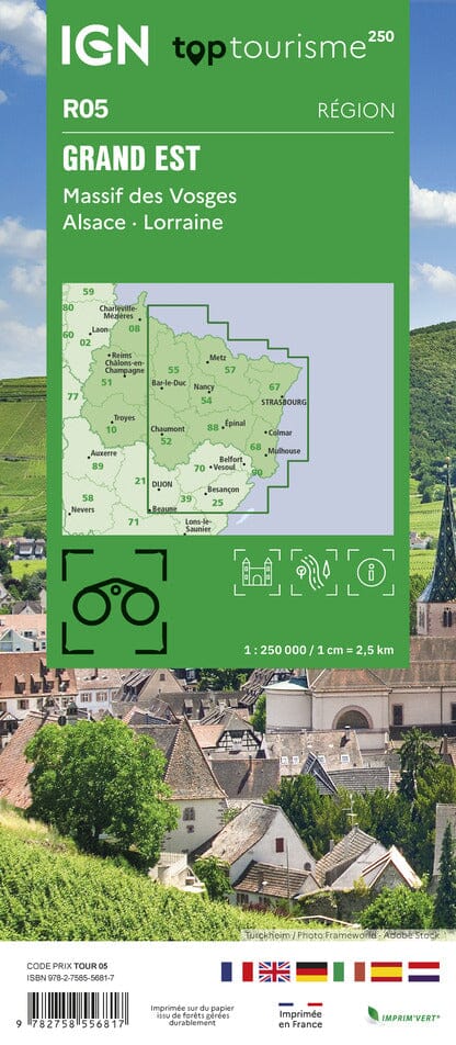 Carte régionale TOP 250 n° 5 - Grand Est (Massif des Vosges, Alsace, Lorraine) | IGN carte pliée IGN 