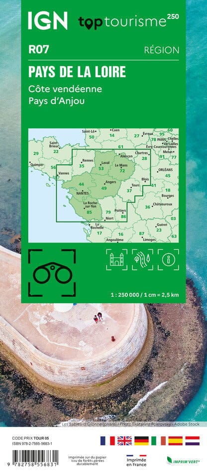 Carte régionale TOP 250 n° 7 - Pays de la Loire, Côte Vendéenne, Pays d'Anjou | IGN carte pliée IGN 
