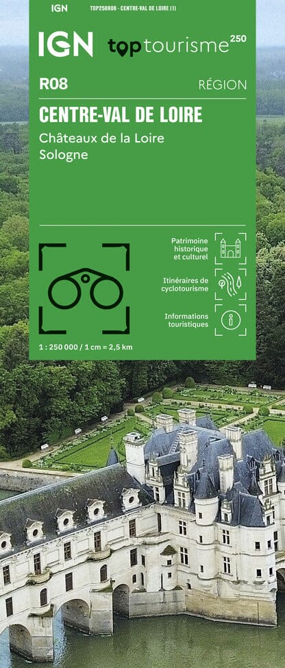 Carte régionale TOP 250 n° 8 - Centre, Val de Loire, Châteaux de la Loire, Sologne | IGN carte pliée IGN 