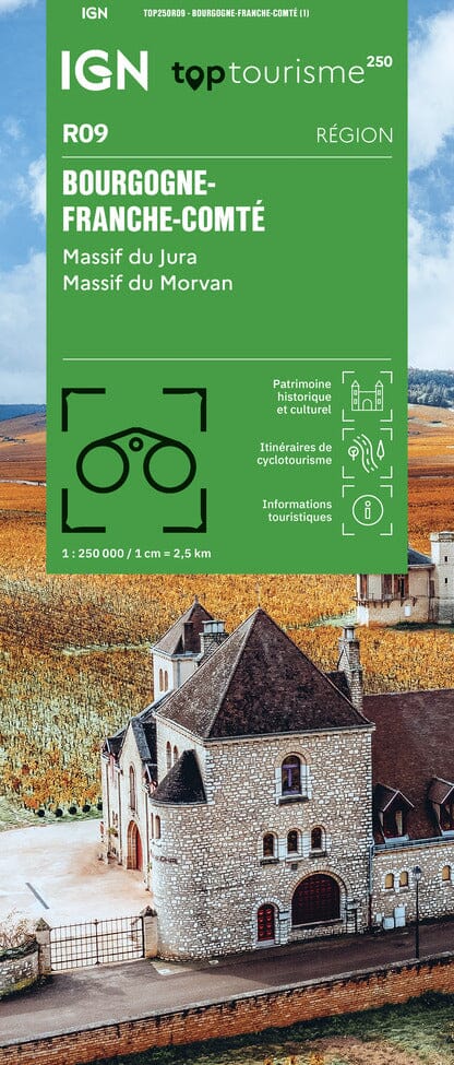 Carte régionale TOP 250 n° 9 - Bourgogne-Franche-Comté (Massif du Jura, Massif du Morvan) | IGN carte pliée IGN 