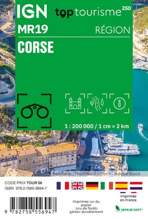 Carte régionale Top tourisme (mini format) R19 - Corse | IGN carte routière IGN