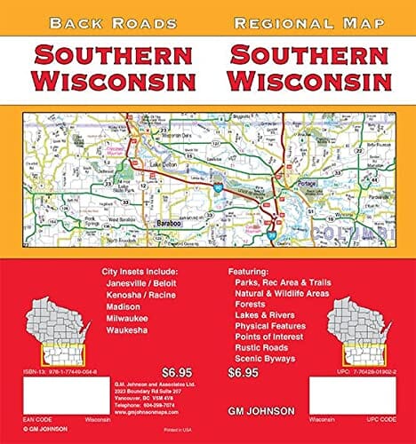 Carte régionale - Wisconsin Sud (routes secondaires) | GM Johnson carte routière GM Johnson 