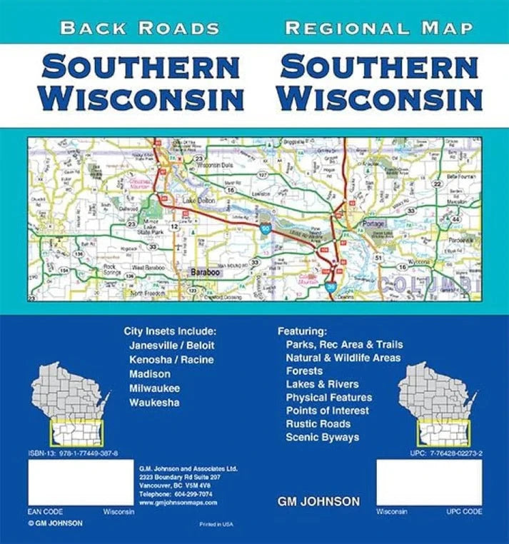 Carte régionale - Wisconsin Sud (routes secondaires) | GM Johnson carte routière GM Johnson 