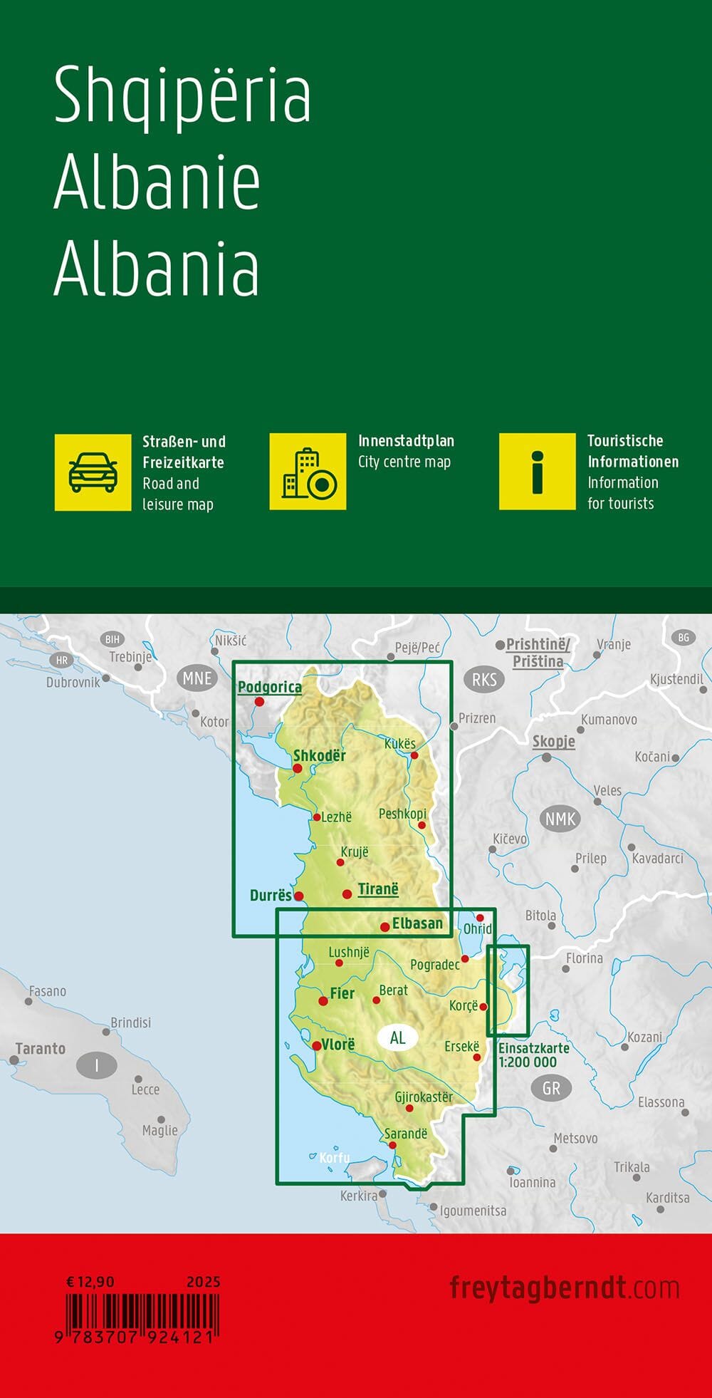 Carte routière - Albanie au 1/150 000 (impression recto-verso) | Freytag & Berndt carte routière Freytag & Berndt