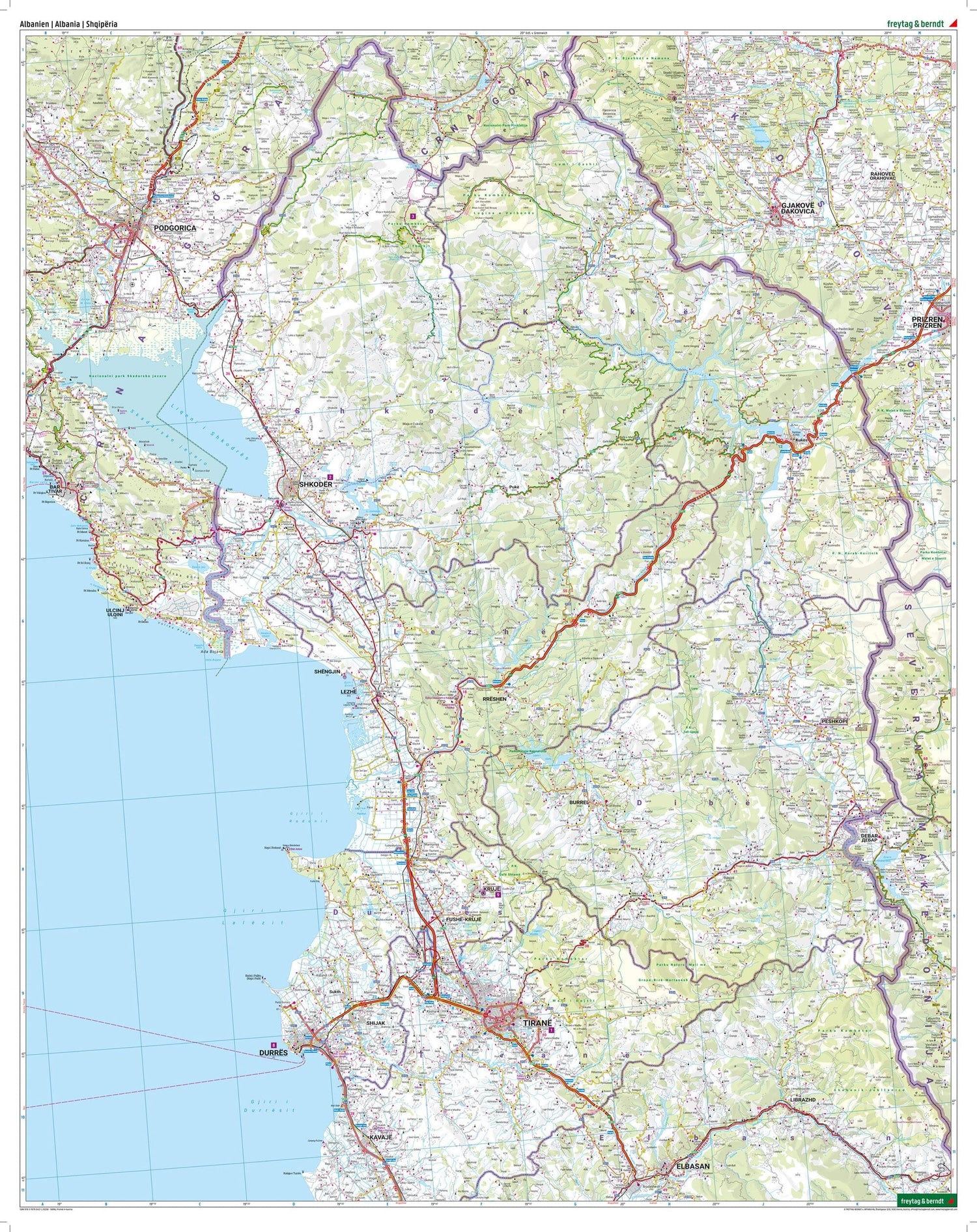 Carte routière - Albanie au 1/150 000 (impression recto-verso) | Freytag & Berndt carte routière Freytag & Berndt