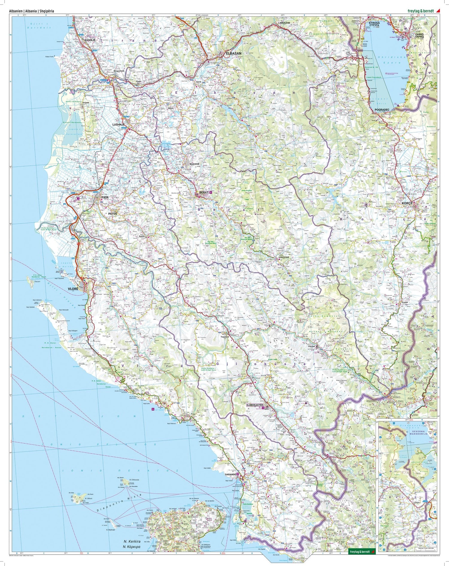 Carte routière - Albanie au 1/150 000 (impression recto-verso) | Freytag & Berndt carte routière Freytag & Berndt