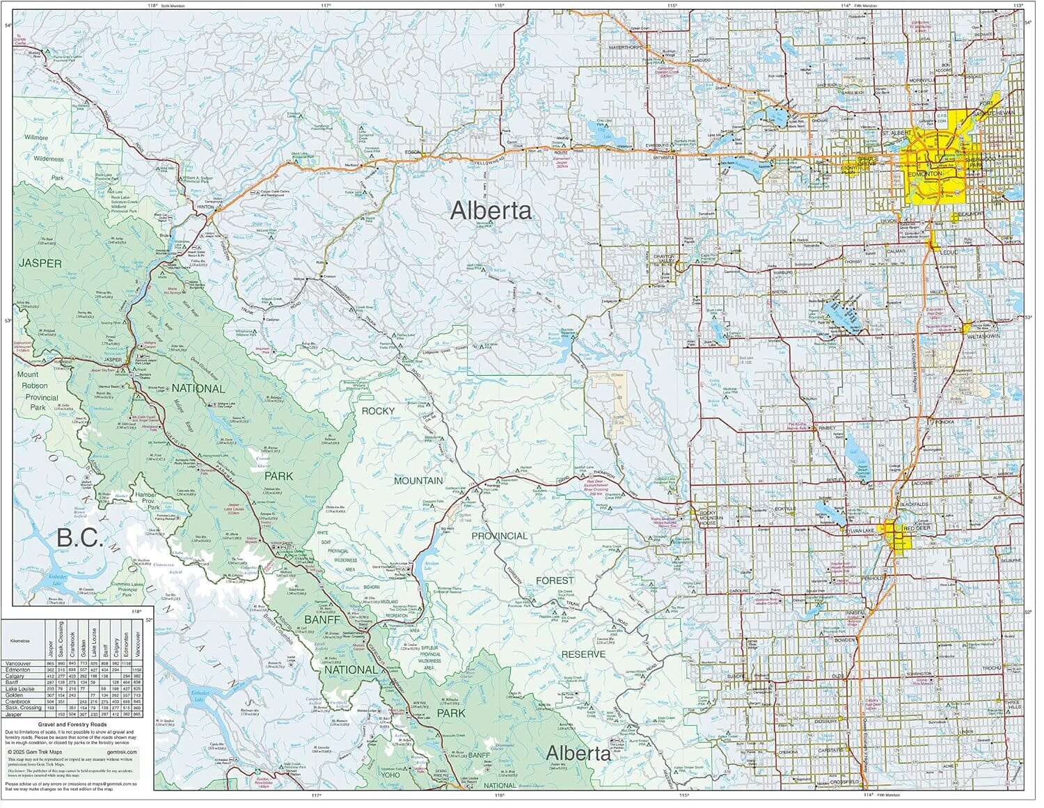 Carte routière - Alberta Sud-Ouest & Colombie Britannique Sud-Est | Gem Trek carte routière Gem Trek Publishing