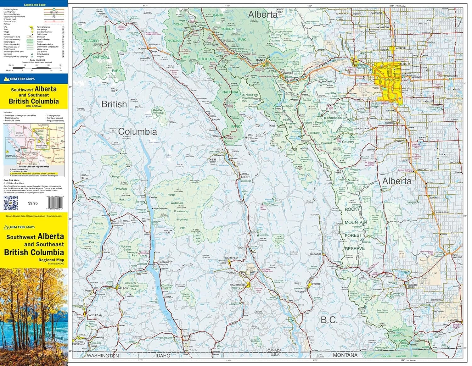 Carte routière - Alberta Sud-Ouest & Colombie Britannique Sud-Est | Gem Trek carte routière Gem Trek Publishing
