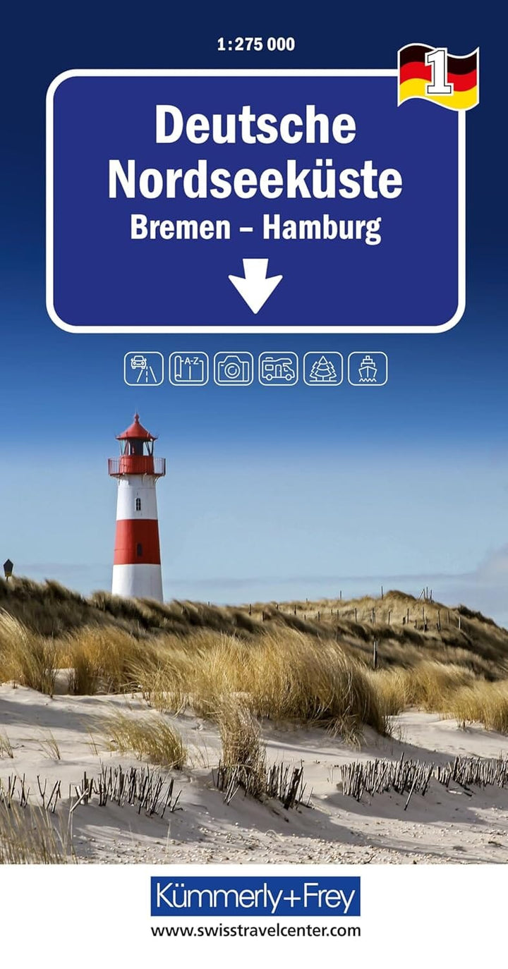 Carte routière - Allemagne n° 1 : Côte Mer du Nord, Brême à Hambourg | Kümmerly & Frey carte routière Hallwag Kümmerly-Frey 