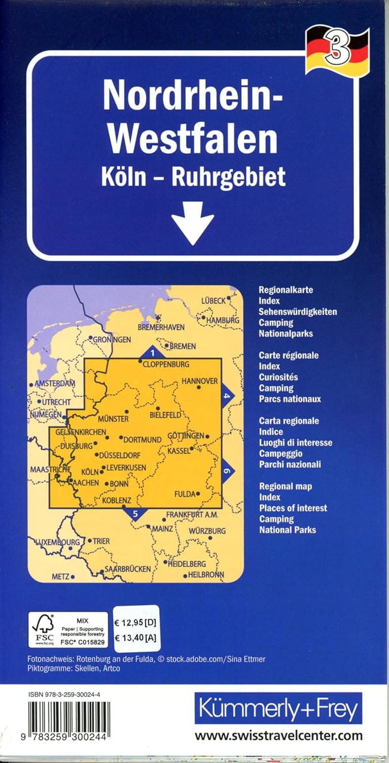 Carte routière - Allemagne n° 3 : Rhénanie-du-Nord Westphalie, Cologne, Ruhr | Kümmerly & Frey carte routière Kümmerly & Frey