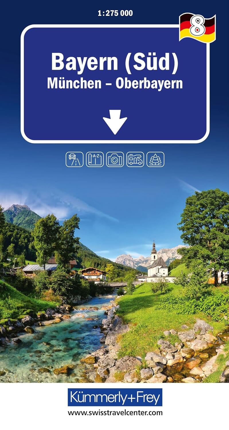 Carte routière - Allemagne n° 8 : Bavière Sud, Münich, Haute-Bavière | Kümmerly & Frey carte routière Hallwag Kümmerly-Frey 