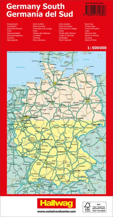 Carte routière - Allemagne Sud | Hallwag carte routière Hallwag