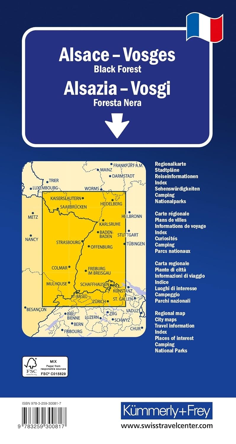 Carte routière - Alsace, Vosges, Forêt Noire | Kümmerly & Frey carte routière Hallwag Kümmerly-Frey 