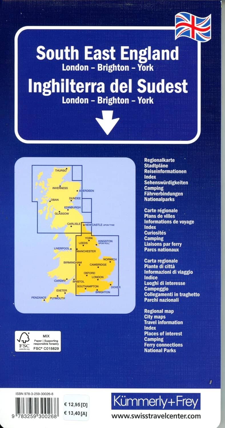 Carte routière - Angleterre Sud-Est (Londres, Brighton, York) | Kümmerly & Frey carte pliée Kümmerly & Frey 