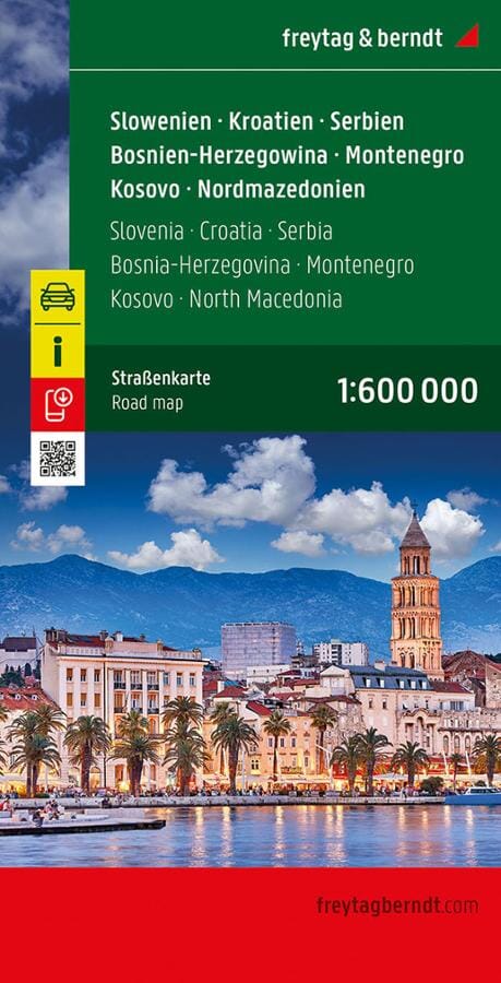 Carte routière - Balkans : Slovénie, Croatie, Serbie, Bosnie, Macédoine, Kosovo, Monténégro, Macédoine du Nord | Freytag & Berndt carte pliée Freytag & Berndt 
