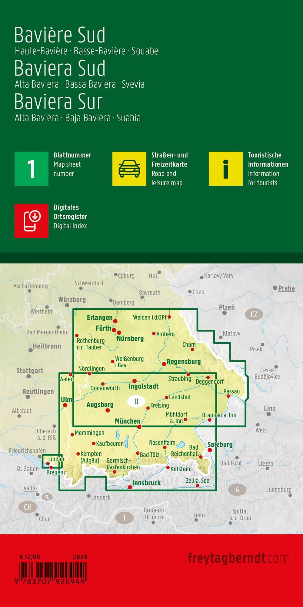 Carte routière - Bavière Sud (Allemagne) | Freytag & Berndt carte routière Freytag & Berndt 