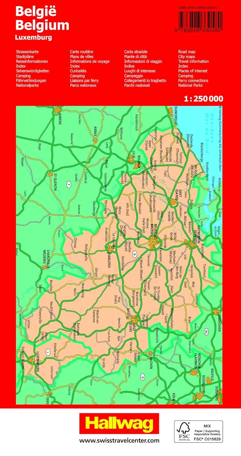Carte routière - Belgique et Luxembourg | Hallwag carte routière Hallwag Kümmerly-Frey 