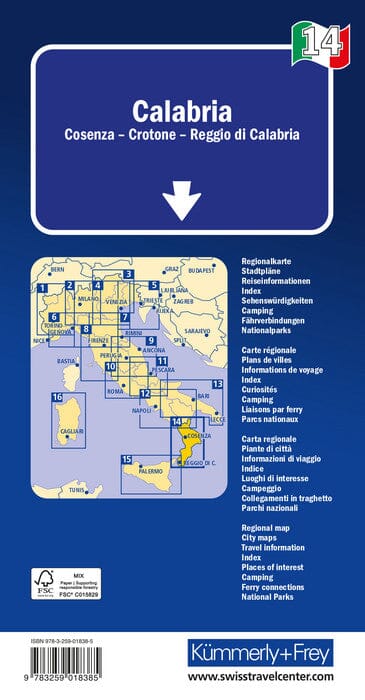 Carte routière - Calabre (Cosenza, Crotone) | Kümmerly & Frey carte pliée Kümmerly & Frey 