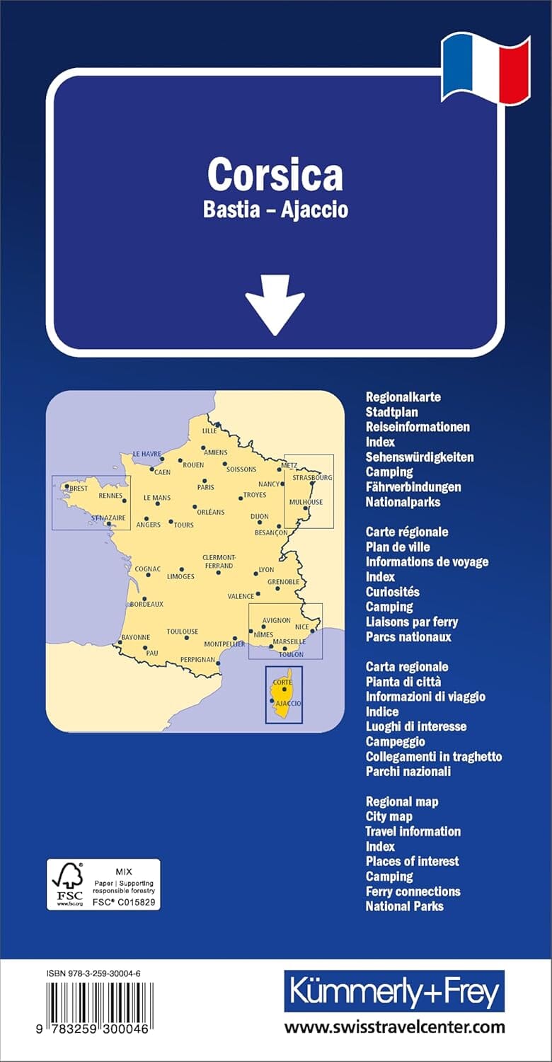 Carte routière - Corse (Bastia - Ajaccio) | Kümmerly & Frey carte routière Kümmerly & Frey