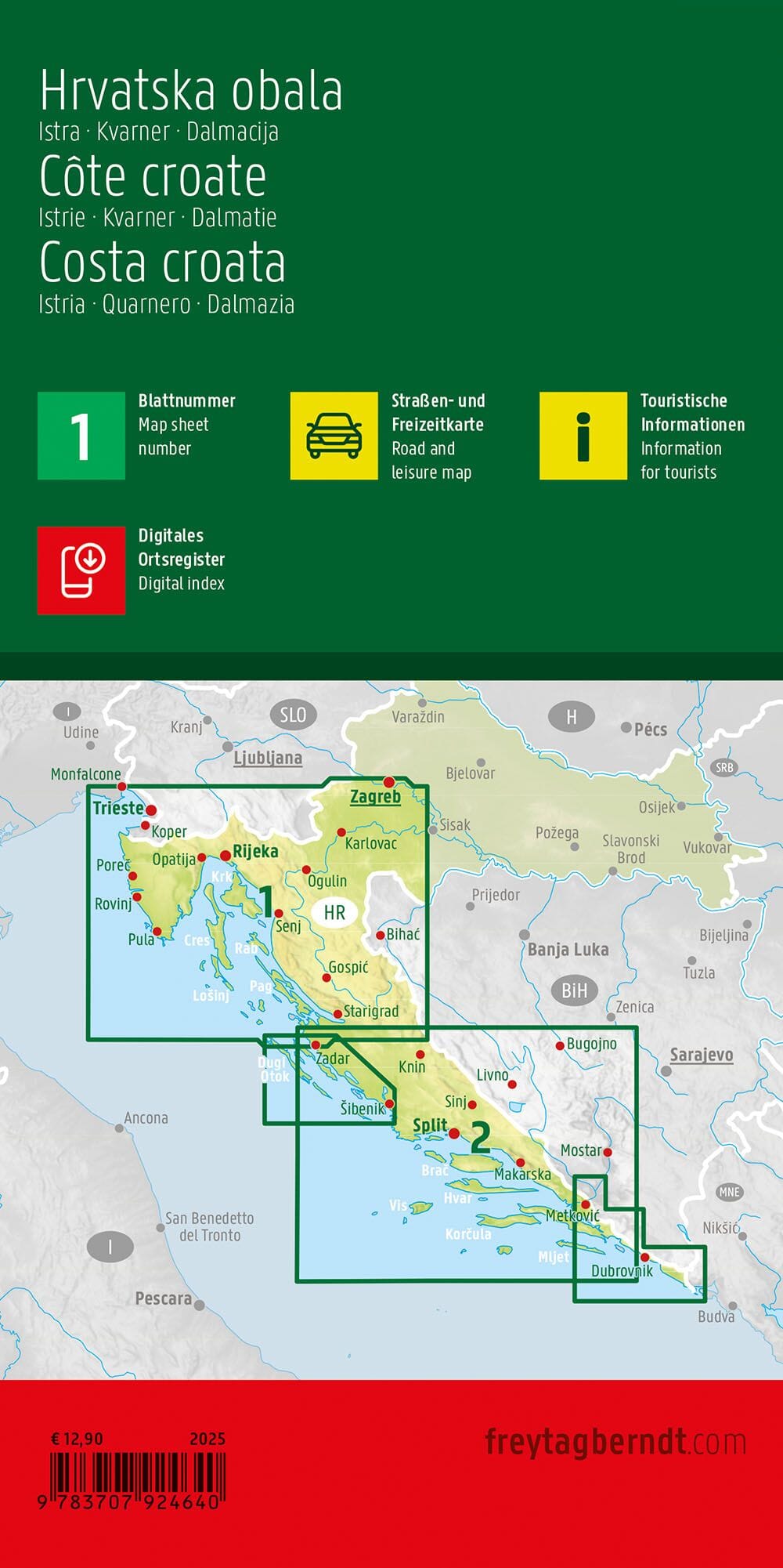 Carte routière - Côte Croate : Istrie-Dalmatie-Kvarner| Freytag & Berndt carte routière Freytag & Berndt 