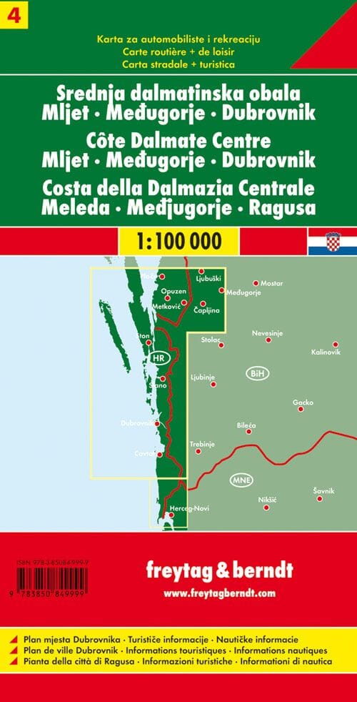 Carte routière - Côte de Dalmatie Centrale n° 4 (Mljet, Medugorge, Dubrovnik) | Freytag & Berndt carte routière Freytag & Berndt 