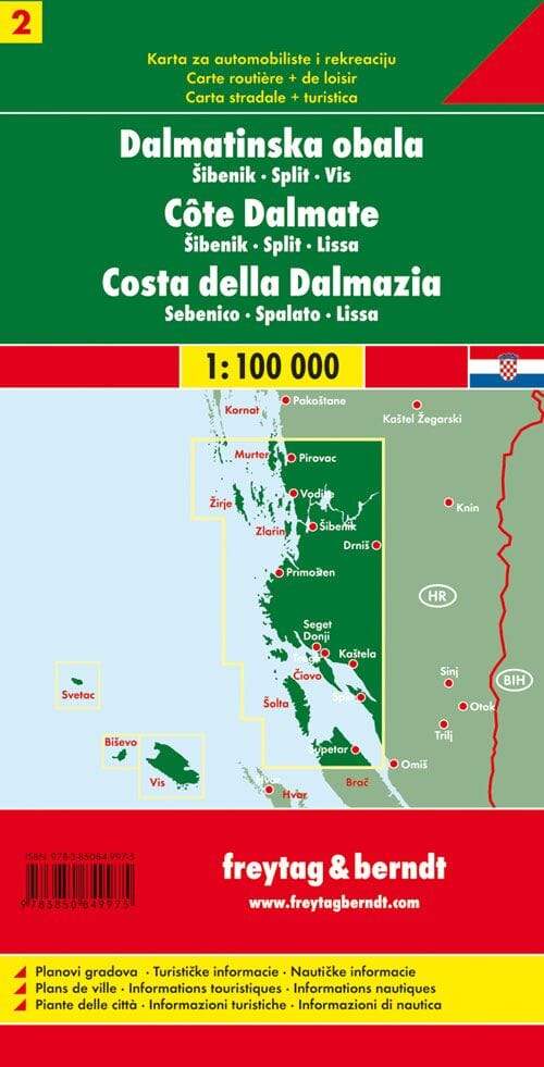 Carte routière - Côte de Dalmatie n° 2 (Sibenik, Split, Vis) | Freytag & Berndt carte routière Freytag & Berndt 