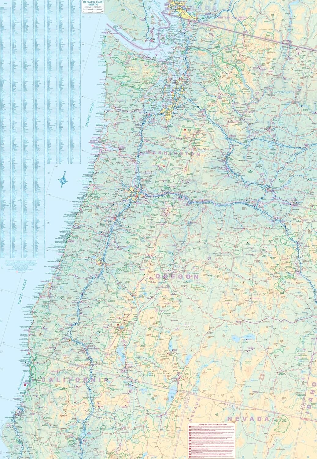 Carte routière – Côte Pacifique USA (Washington, Oregon, Californie) | ITM carte routière ITM 
