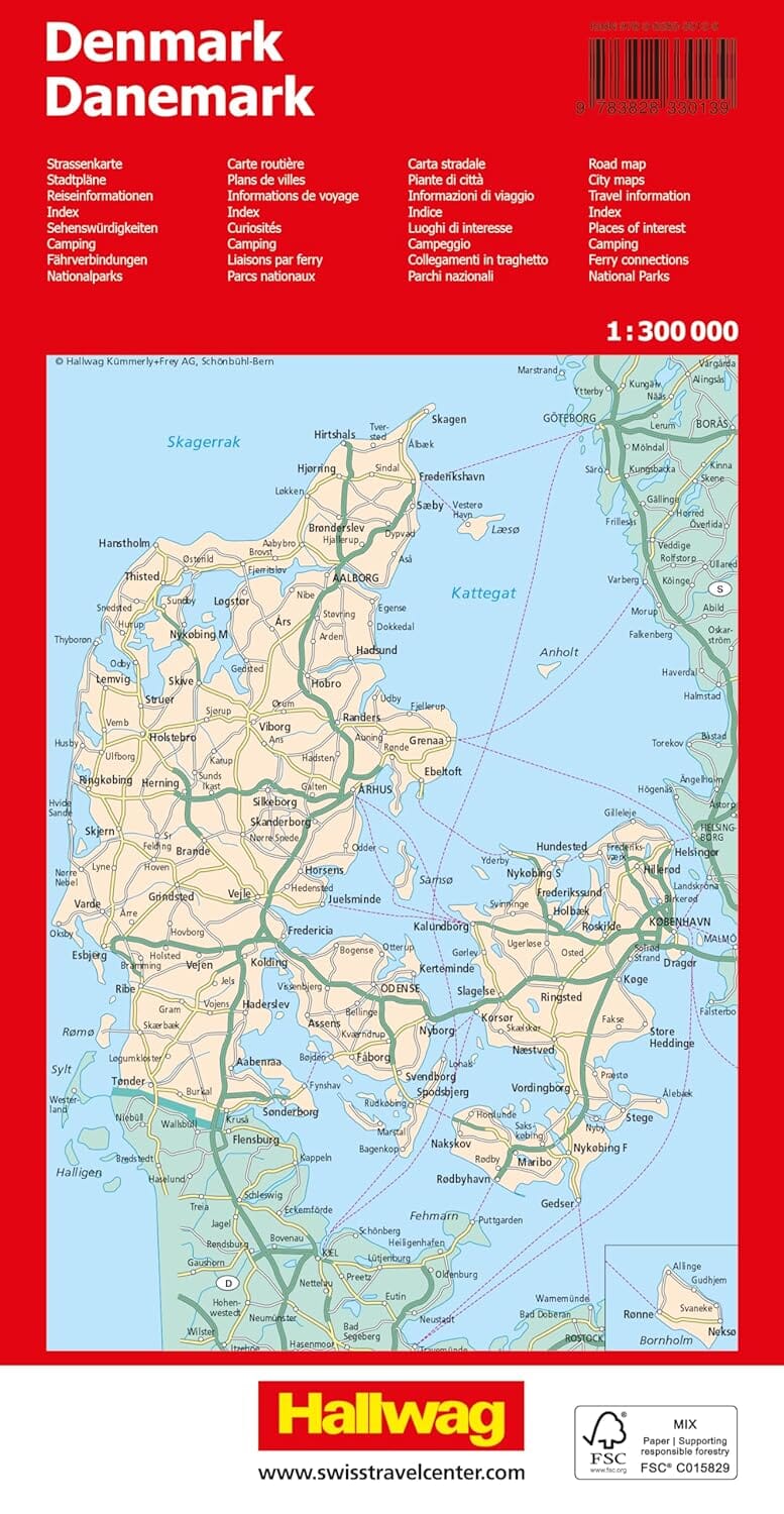 Carte routière - Danemark | Hallwag carte routière Hallwag
