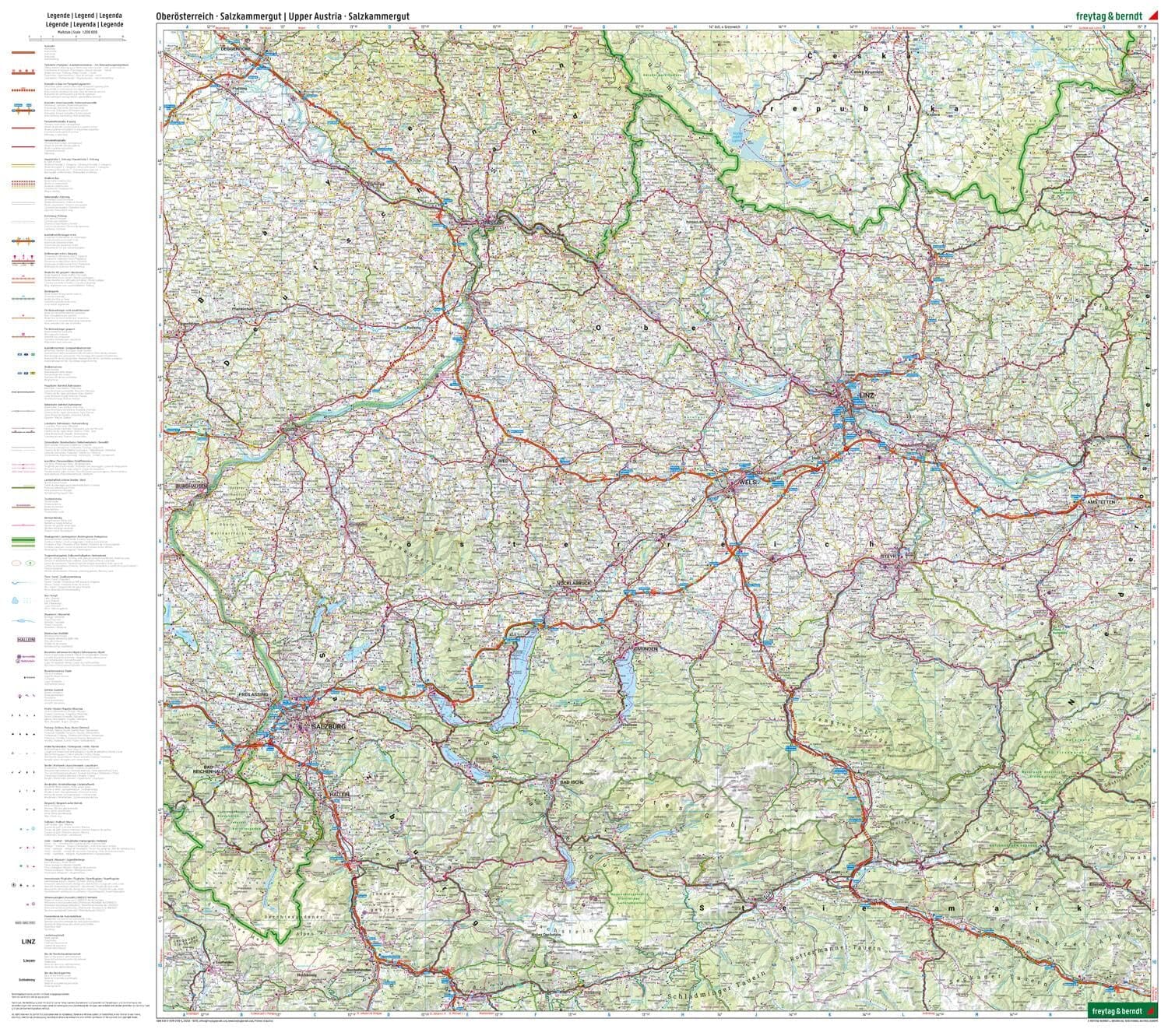 Carte routière de l'Autriche n° 2 - Haute-Autriche, Salzkammergut | Freytag & Berndt - 1/200 000 carte routière Freytag & Berndt 