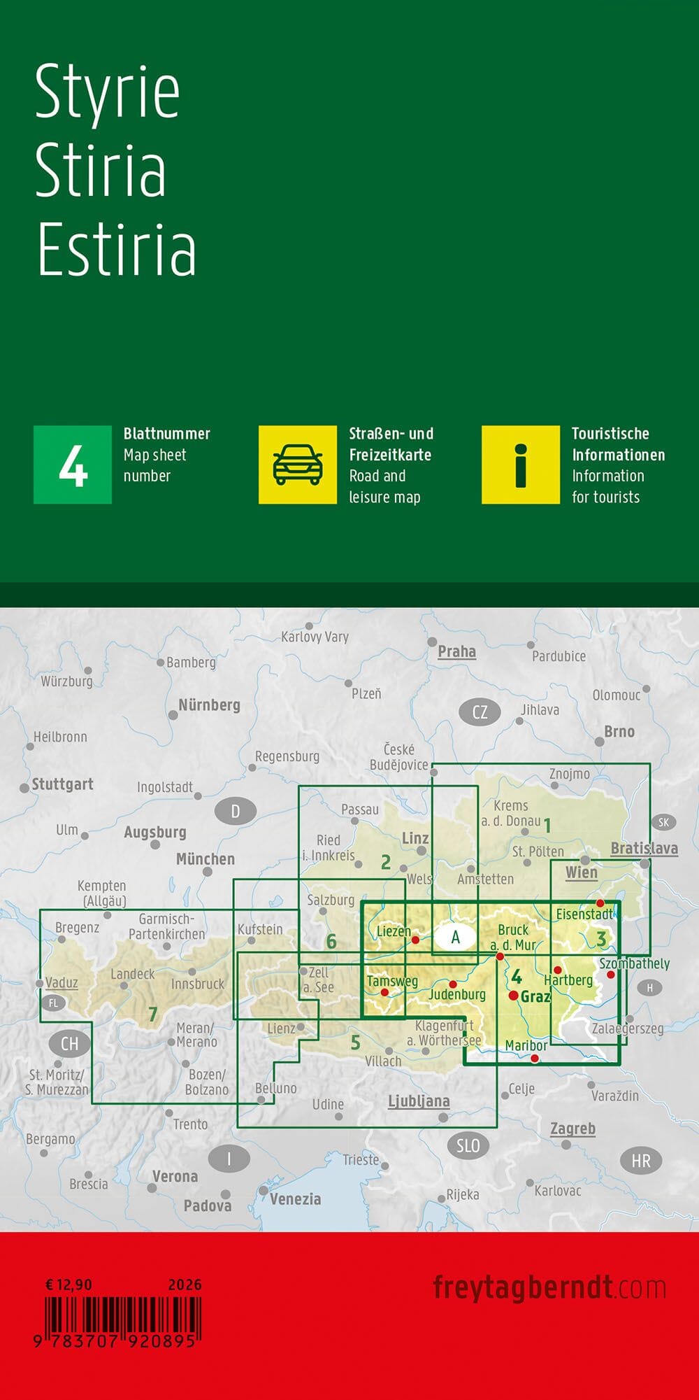Carte routière de l'Autriche n° 4 - Styrie | Freytag & Berndt - 1/200 000 carte routière Freytag & Berndt 