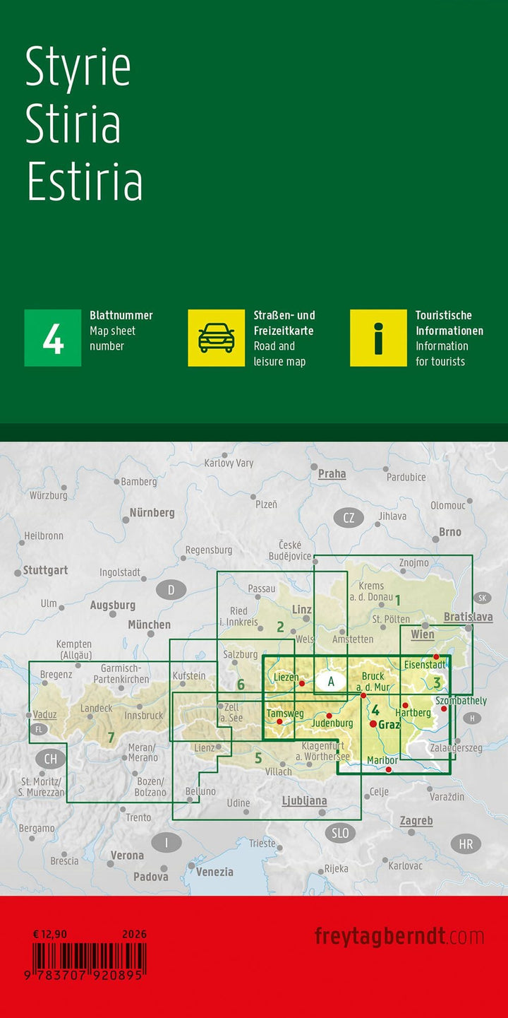 Carte routière de l'Autriche n° 4 - Styrie | Freytag & Berndt - 1/200 000 carte routière Freytag & Berndt 