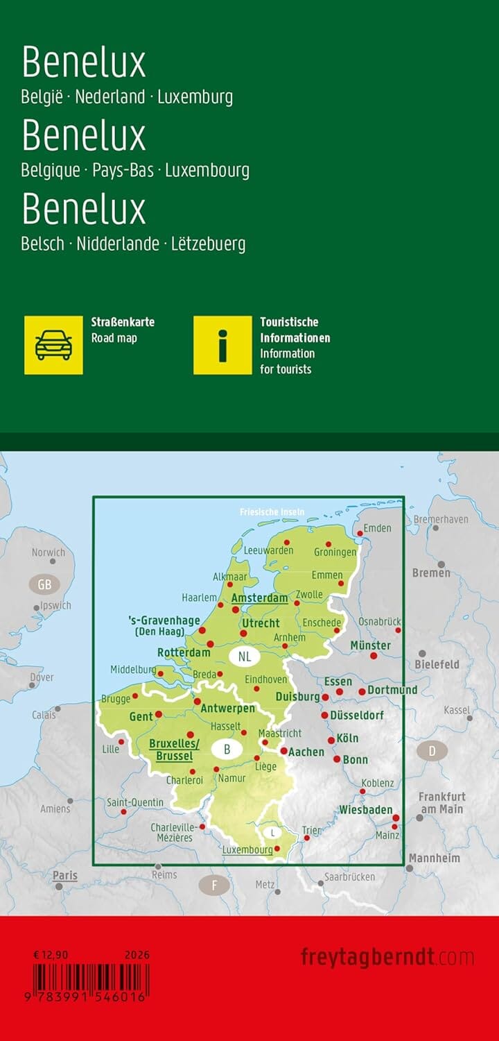 Carte routière du Benelux (Belgique, Pays-Bas, Luxembourg) | Freytag & Berndt carte routière Freytag & Berndt 