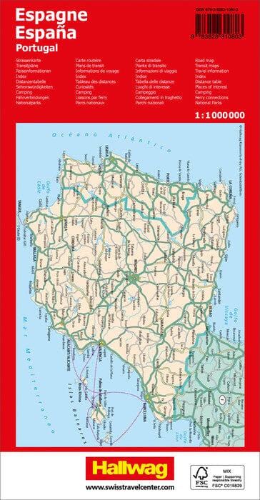 Carte routière - Espagne & Portugal | Hallwag carte routière Hallwag