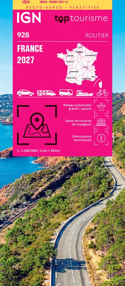 Carte routière et touristique de la France 2027, plastifiée recto-verso | IGN carte routière IGN 